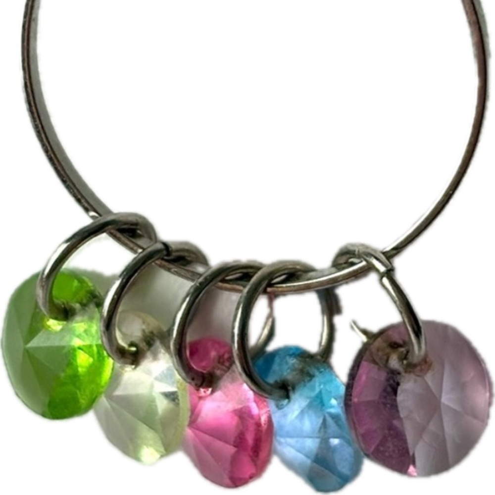 Vintage Delicate dangle crystal pastel rainbow loop necklace tarnish free chain